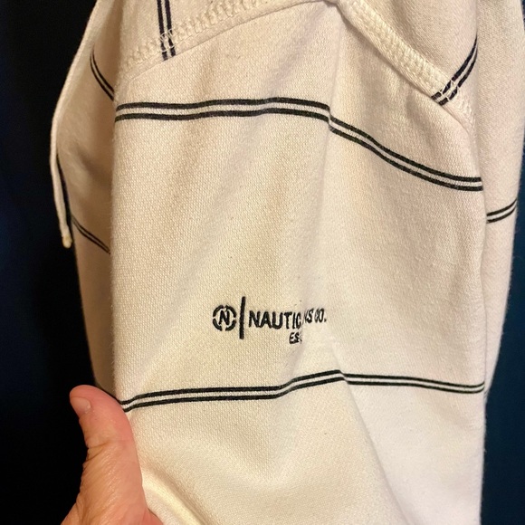 Nautica Jeans Co. Unisex white zip up hoodie with blue stripes sz L - Picture 5 of 9